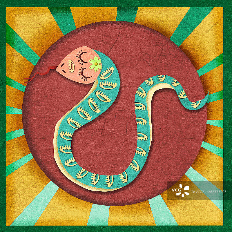 立体剪纸风十二生肖蛇年蛇插画图片素材