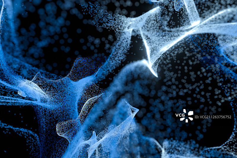空间中舞动蓝色粒子 三维渲染图片素材