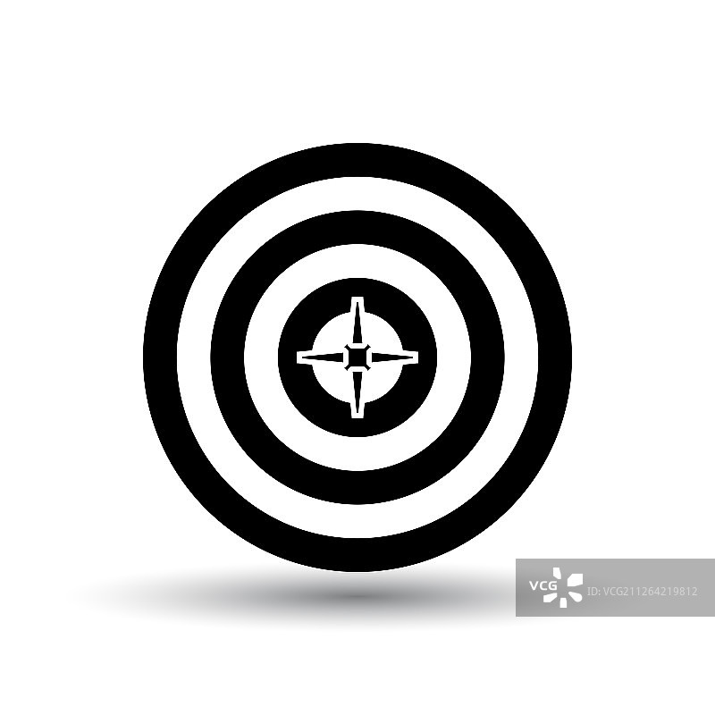 目标与Dart在中心图标。黑色在白色的背景和阴影。矢量插图。图片素材