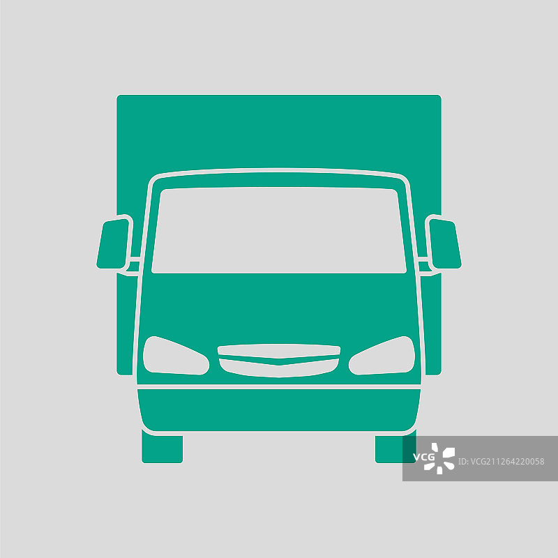 货车图标前视图。灰色背景上的绿色。矢量插图。图片素材