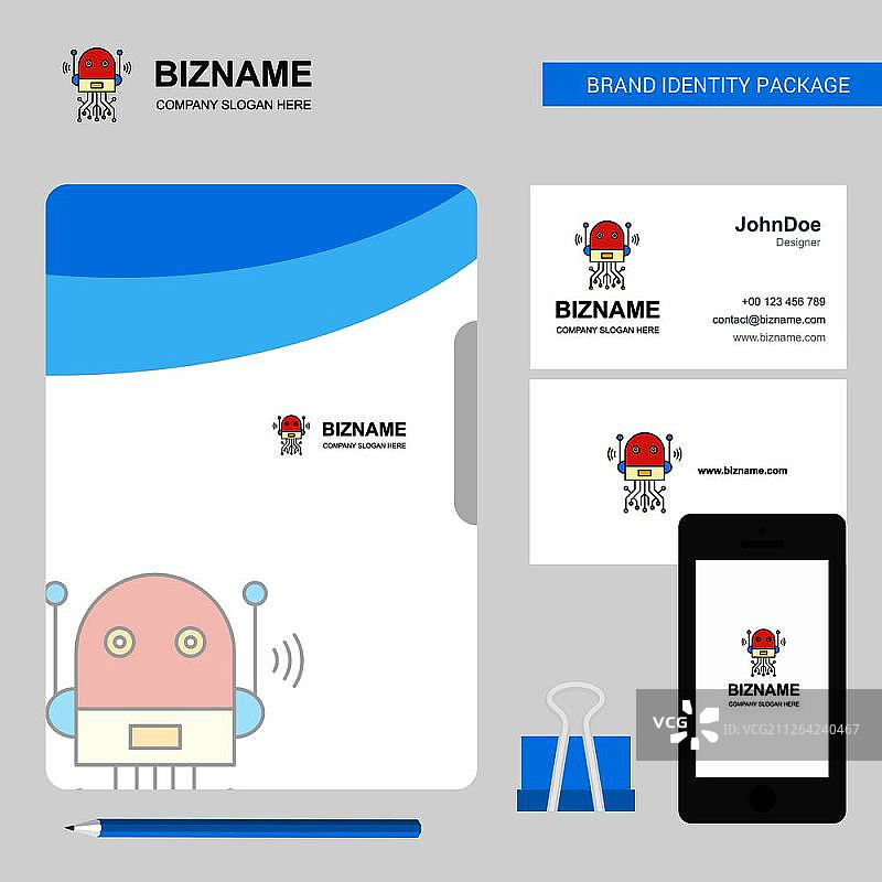 机器人企业标志，文件封面访问卡和移动应用程序设计。矢量图图片素材