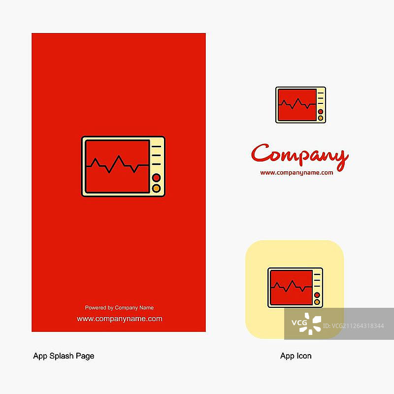 心电图公司Logo App图标和喷溅页面设计。创意商业应用设计元素图片素材