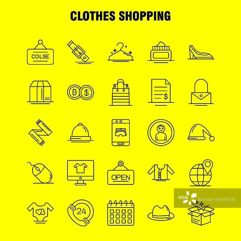 服装购物线图标为Web，打印和移动UX/UI工具包。如:手机，网上，购物，内衣，文件，美元，美容，象形图包。——矢量图片素材
