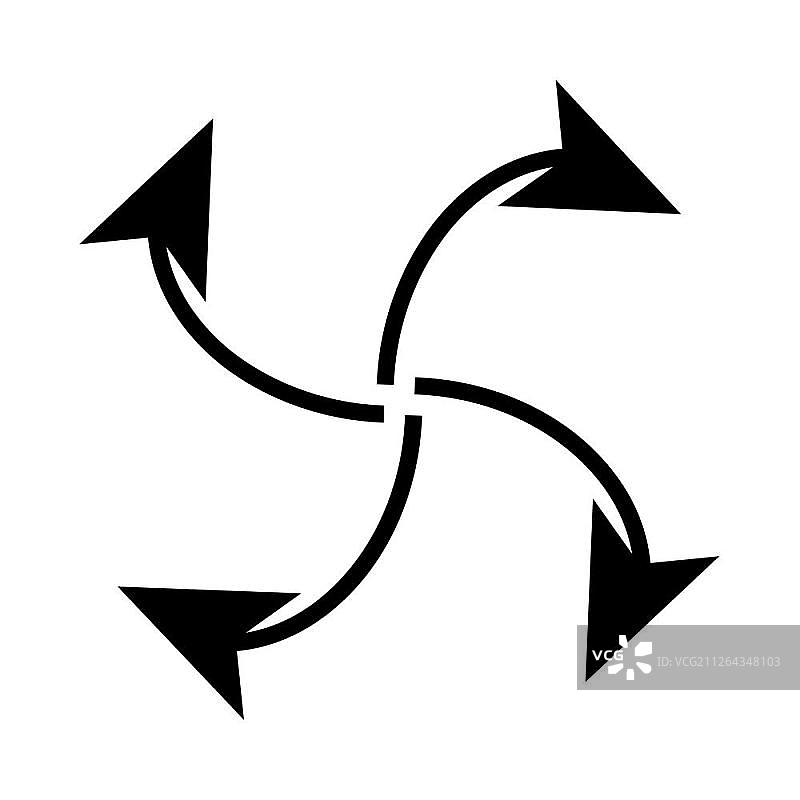 四个箭头在循环从中心的黑色图标。图片素材