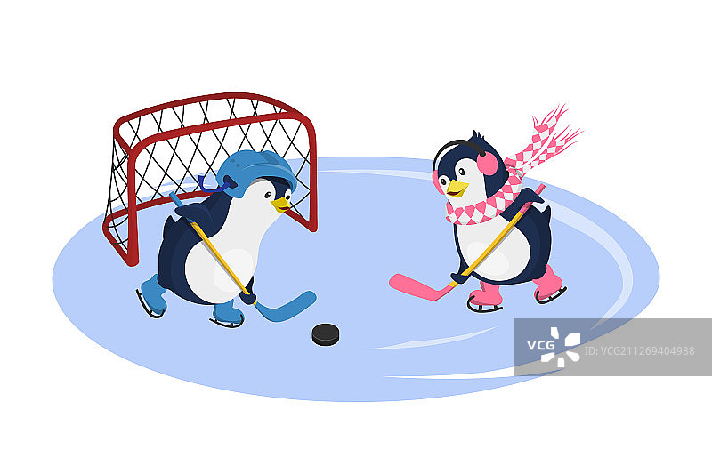 企鹅打曲棍球孤立的角色图片素材