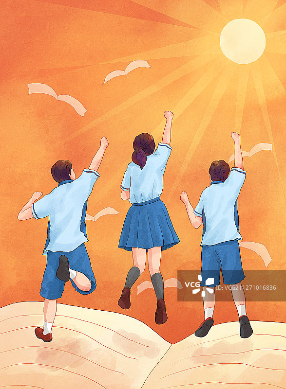 跳跃欢呼的学生高考插画2图片素材
