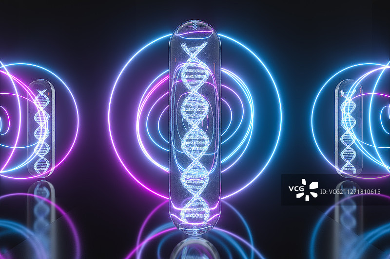 试管与试管内的DNA 三维渲染图片素材