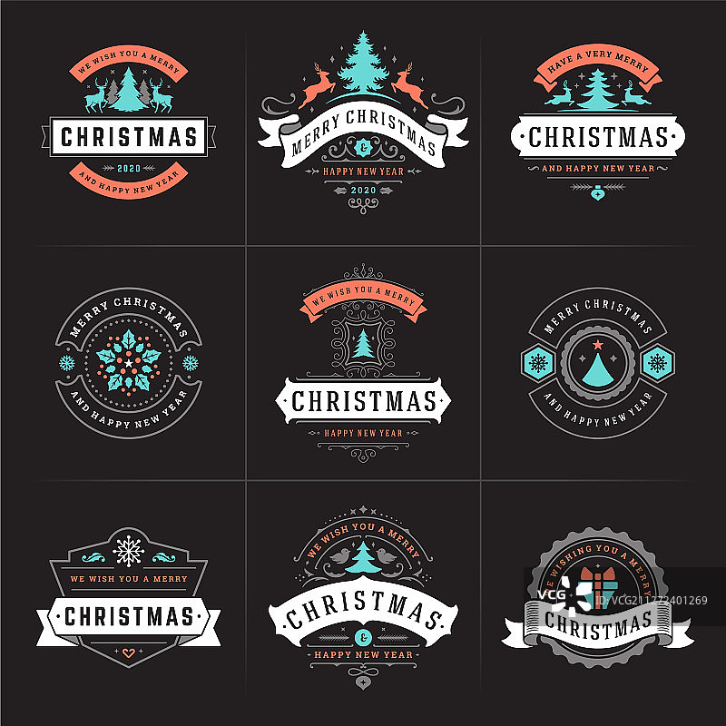 圣诞快乐，装饰标签和徽章图片素材