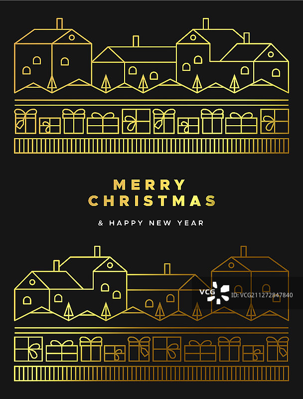 圣诞新年黄金冬季城市景观卡图片素材