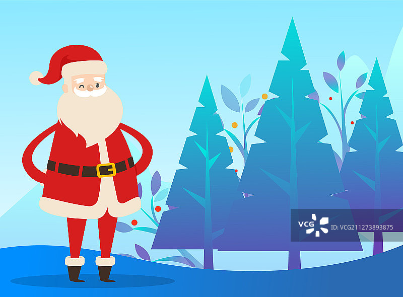 圣诞老人站在冬天的森林里过圣诞节图片素材