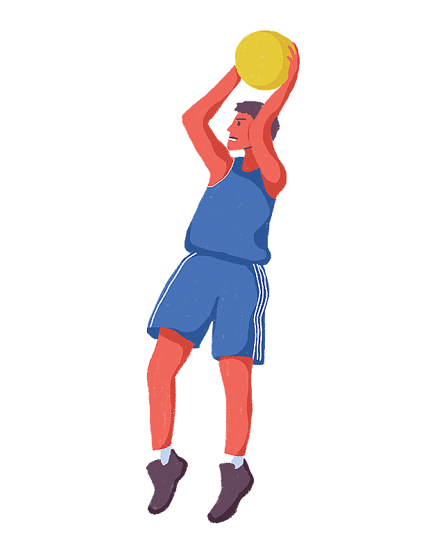 篮球运动中投篮动作的手绘插画图片素材