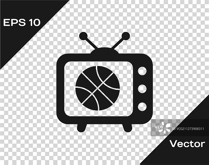 灰色篮球比赛在电视节目孤立图标图片素材