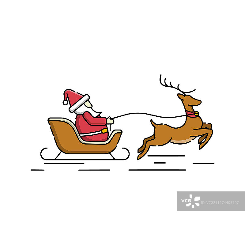 圣诞老人和鹿在雪橇上图片素材