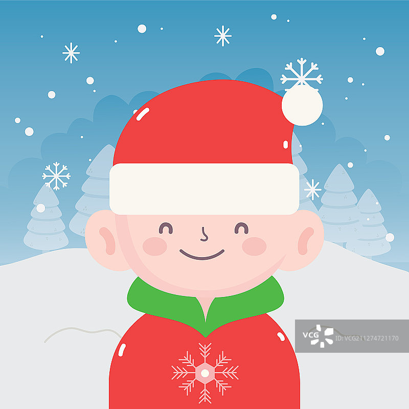 圣诞快乐的小男孩戴着毛衣的帽子图片素材