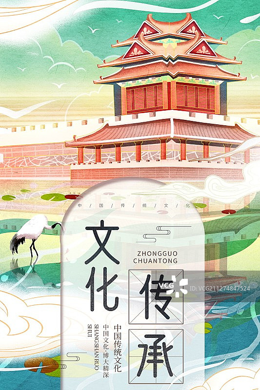 国潮风北京紫禁城角楼插画海报图片素材