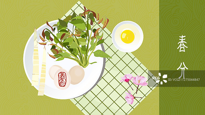 春分节气之花卉饮食系列横版图片素材