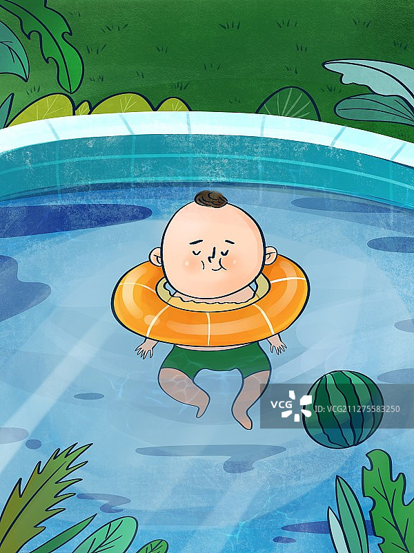 漫画：游泳的小孩子图片素材
