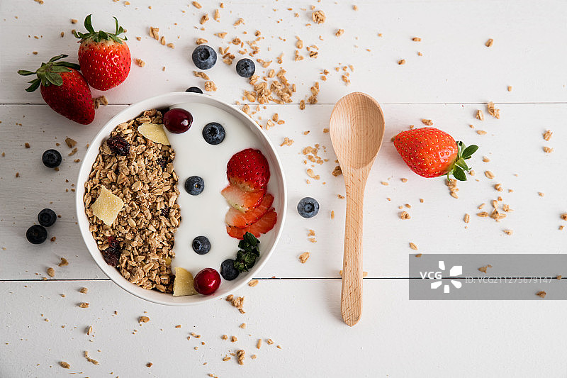 美味和健康的早餐概念-谷物，粥和能量棒036图片素材