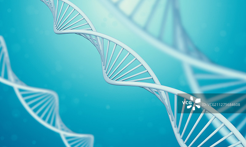 蓝色液体中漂浮的DNA双链模型图片素材