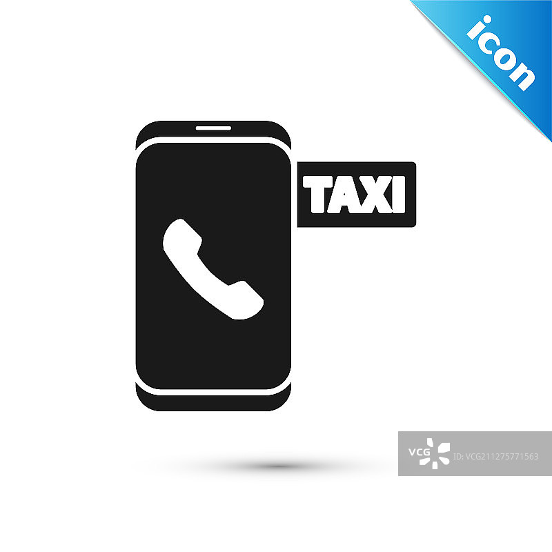 黑色出租车呼叫电话服务图标隔离开图片素材