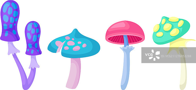 魔法蘑菇设置仙女彩色真菌图片素材