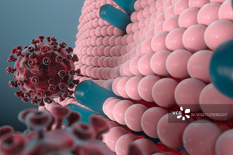 细胞膜表面的病毒 三维渲染图片素材