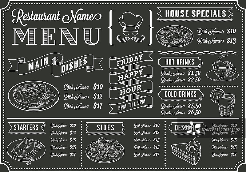 黑板餐厅菜单模板图片素材