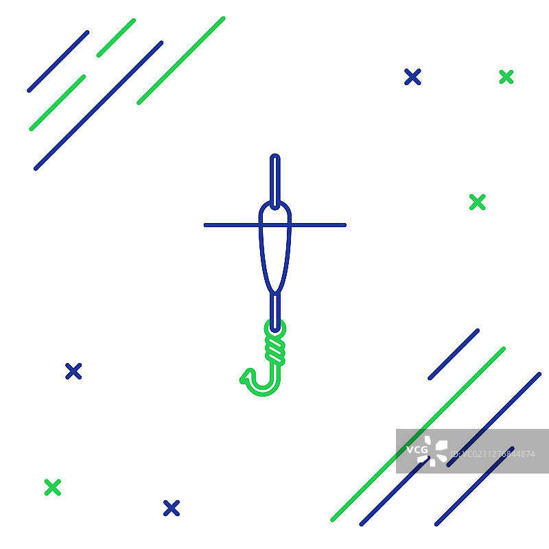 蓝色和绿色线钓鱼钩和浮动图标图片素材