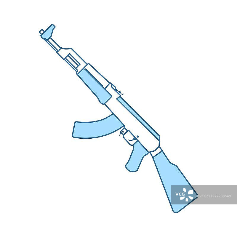 俄罗斯武器步枪图标。细线与蓝色填充设计。矢量插图。图片素材