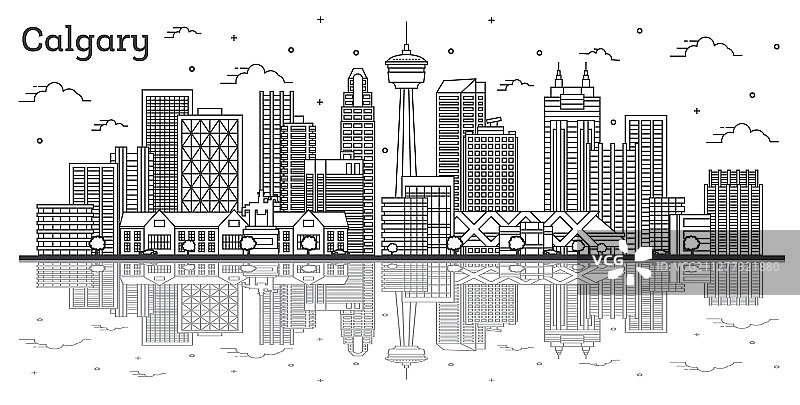 勾勒出加拿大卡尔加里城市的天际线图片素材