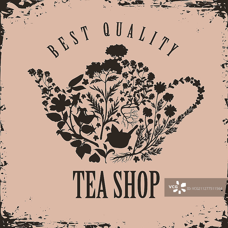横幅茶店与茶壶和草药图片素材