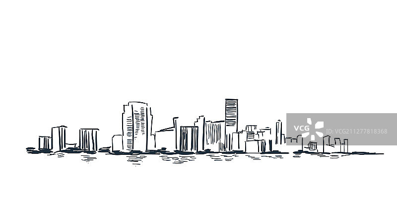 美国迈阿密城市素描景观线天际线图片素材