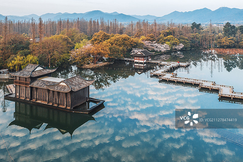 杭州西湖曲院风荷航拍图片素材