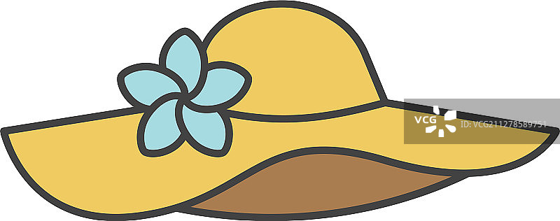 女子沙滩帽与花的颜色图标图片素材
