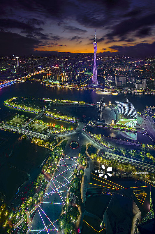 广州城市景观珠江两岸夜景广州塔图片素材