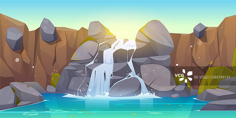 卡通瀑布和岩石图片素材