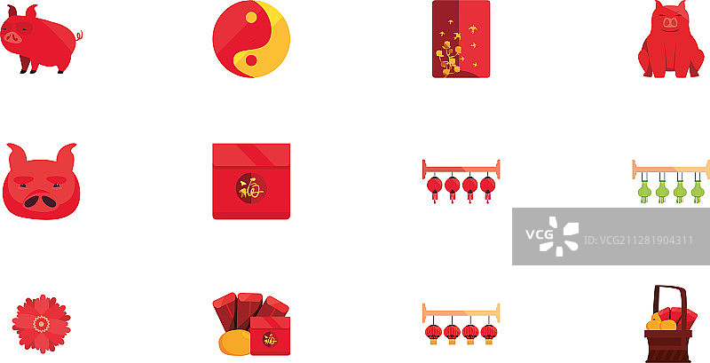 孤立的中国图标集设计图片素材