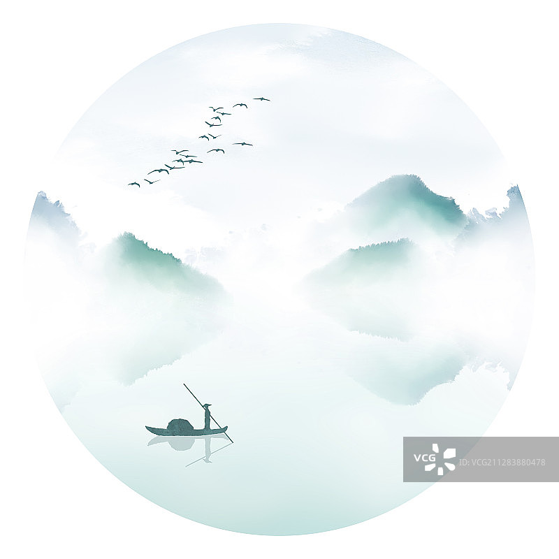 圆形中国风山水画图片素材