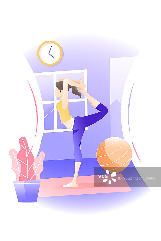 瑜伽瘦身减肥课程训练保持身材坚持锻炼电商促销活动矢量插画图片素材