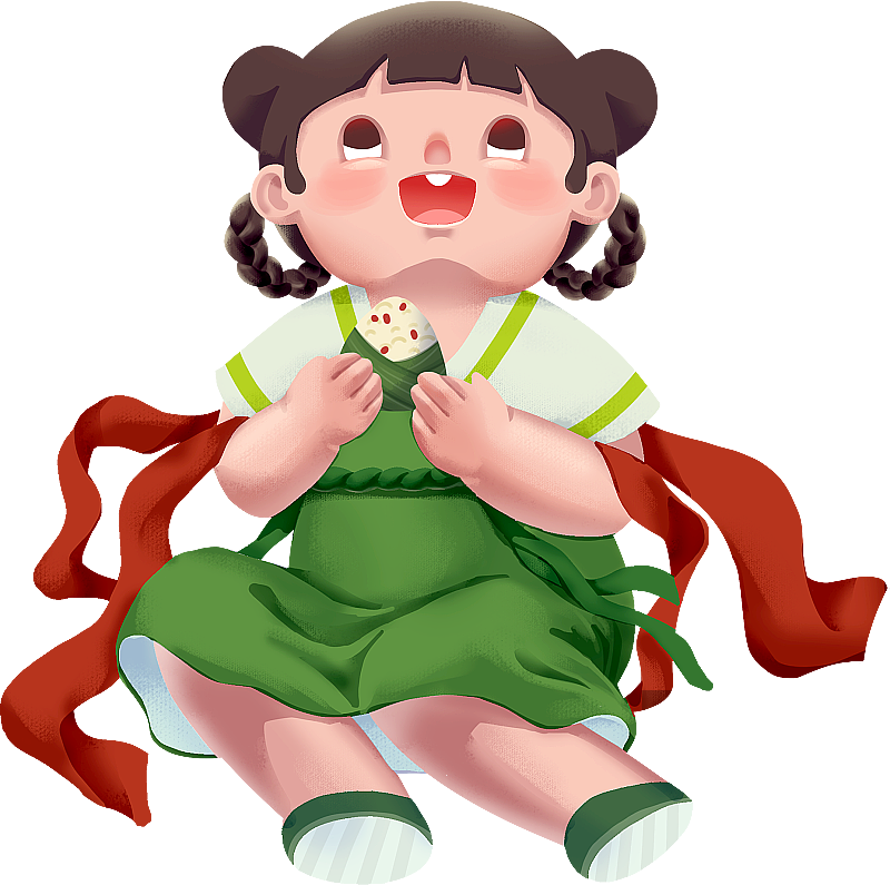 端午节中国风穿汉服吃粽子的女孩无背景插画图片素材