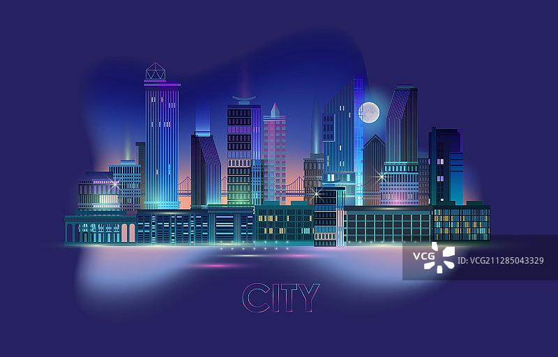 霓虹闪烁的城市夜景图片素材