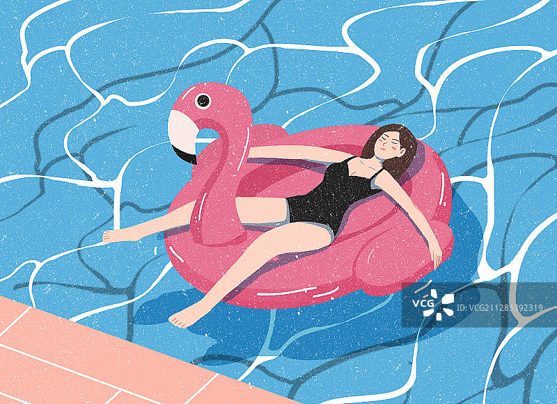 夏天游泳池休息的女孩图片素材