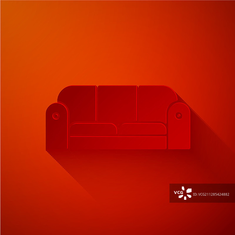 剪纸沙发图标孤立在红色背景图片素材