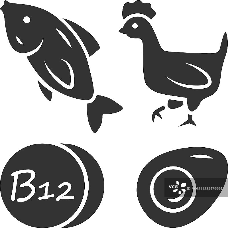 维生素b12字形图标鱼，家禽和鸡蛋图片素材