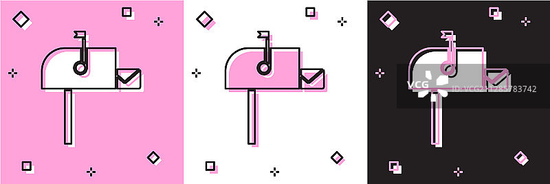 将打开邮箱图标隔离在粉红色和白色上图片素材