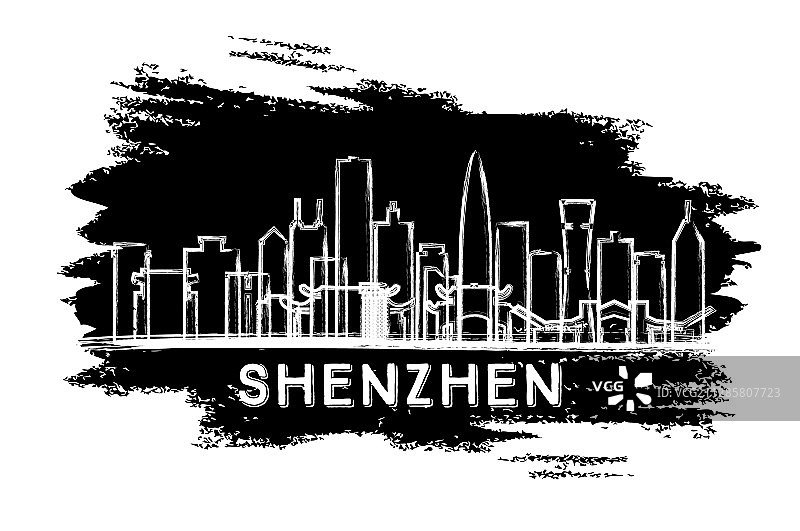 中国深圳城市天际线剪影手绘图片素材