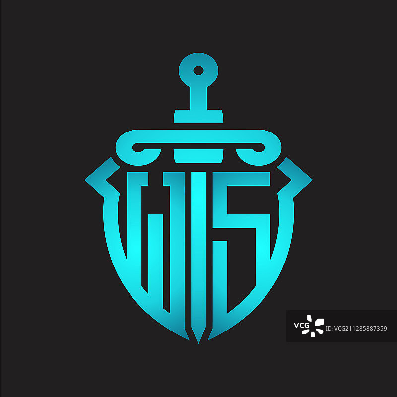 Ws标志与剑和盾的字母组合图片素材