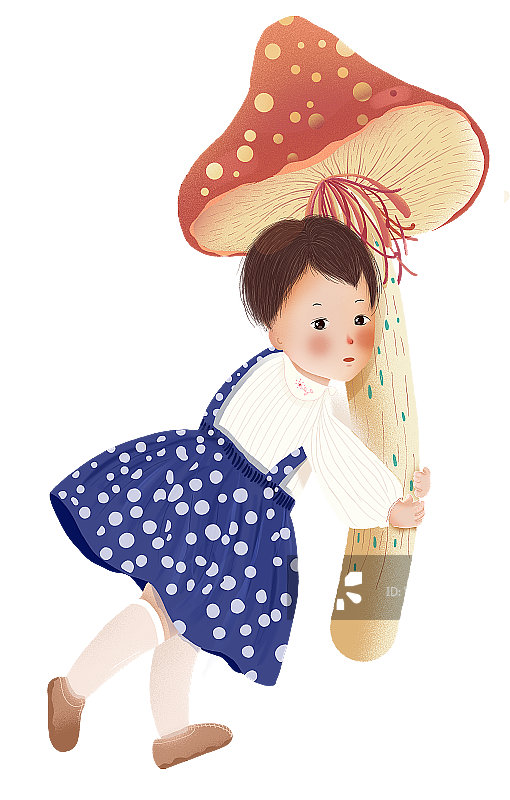 抱着蘑菇的小女孩图片素材