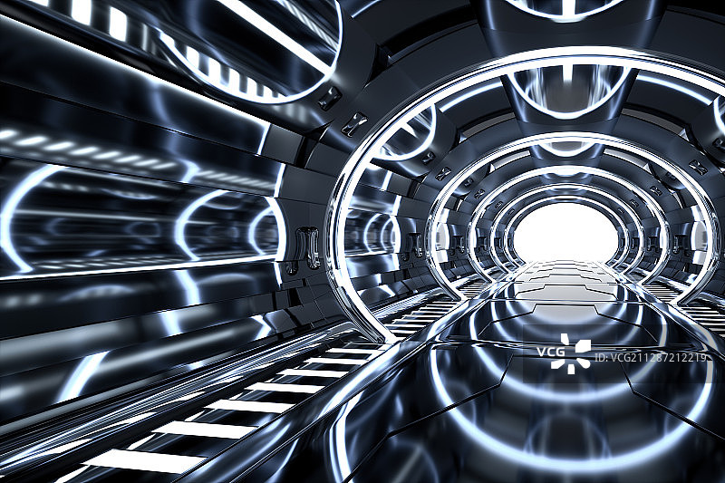 发光的科幻抽象隧道空间，三维图形图片素材