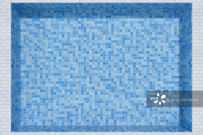 游泳池与池底蓝色的瓷砖 3D渲染图片素材